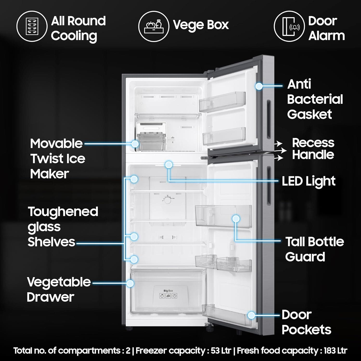 236L 2 Star Double Door Refrigerator preview 3