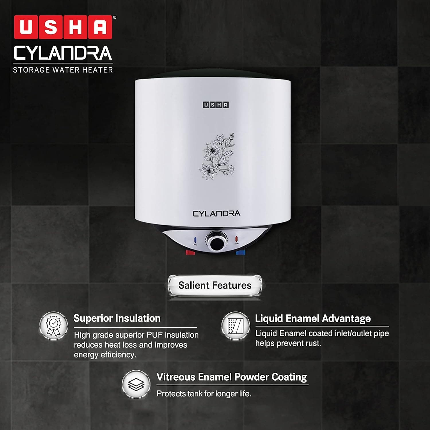 USHA GEYSER SWH CYLANDRA 15L WHITE preview 3