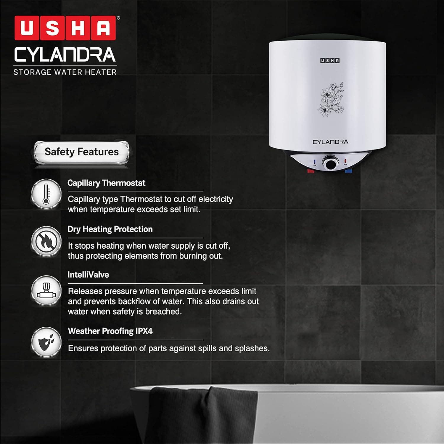 USHA GEYSER SWH CYLANDRA 15L WHITE preview 4