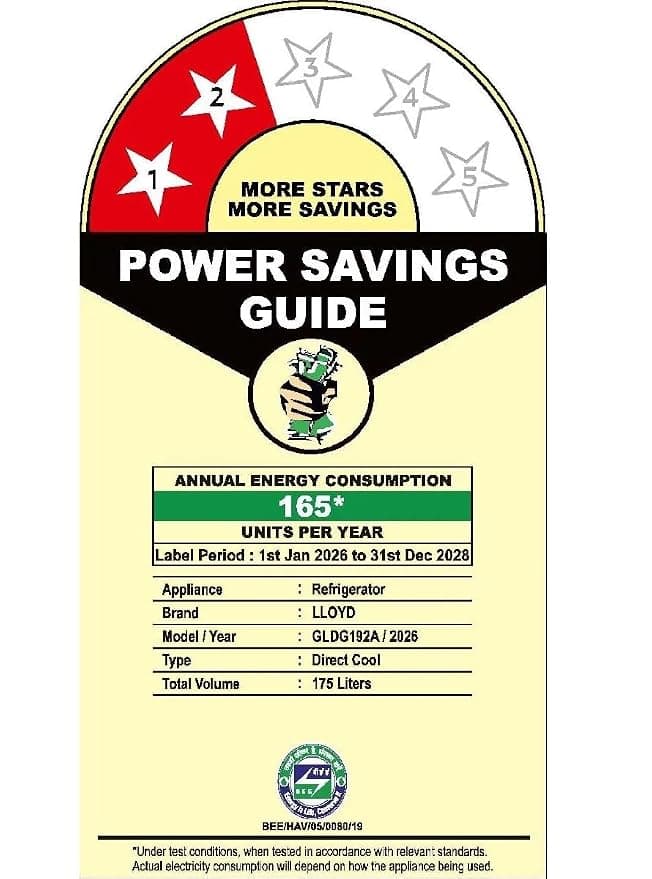 LLOYD 175 L 2 STAR SINGLE DOOR REFRIGERATOR GLDG192ASSCF preview 2