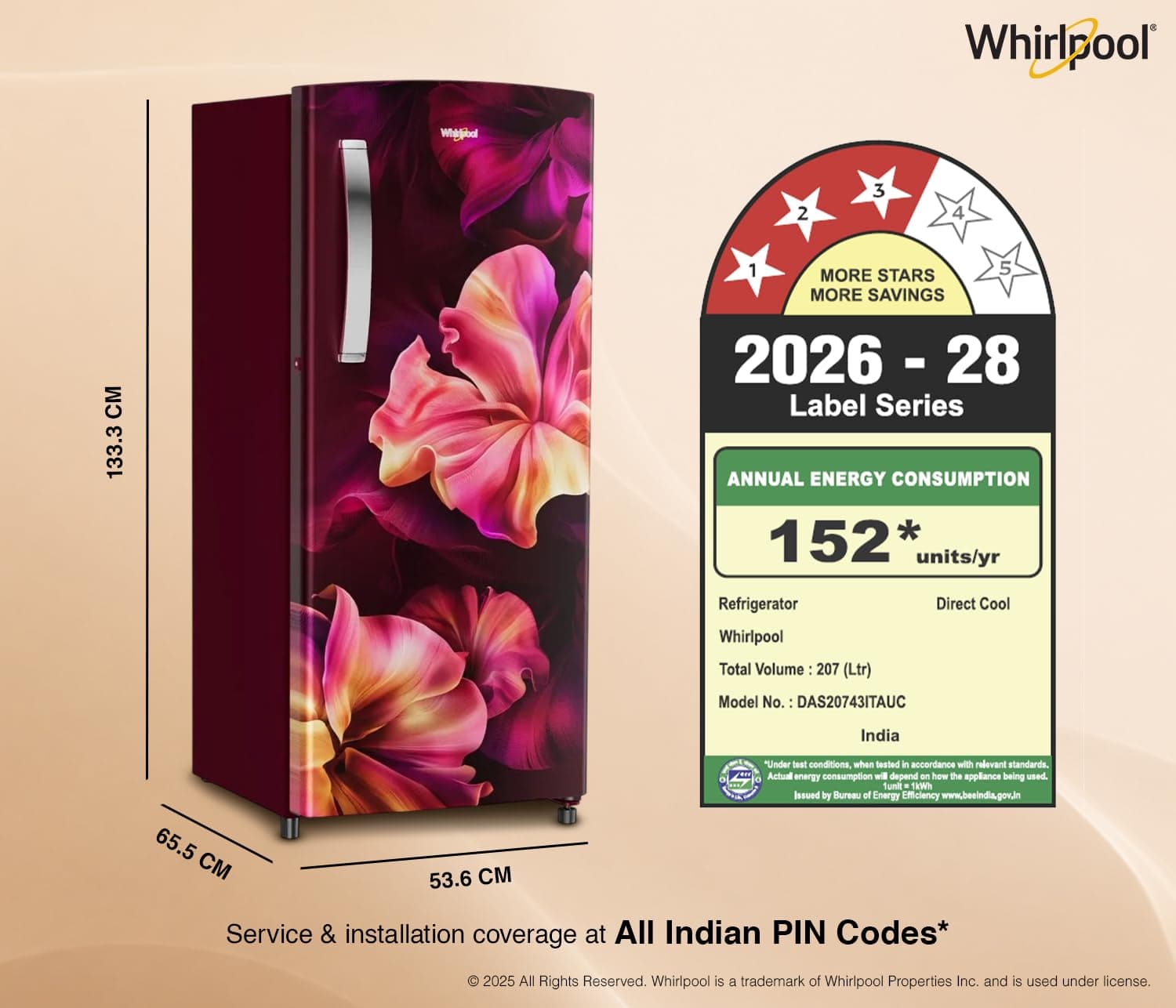 WHIRLPOOL 207 L 3 STAR SINGLE DOOR REFRIGERATOR 230 IMPRO PRM WINE SILKY preview 2