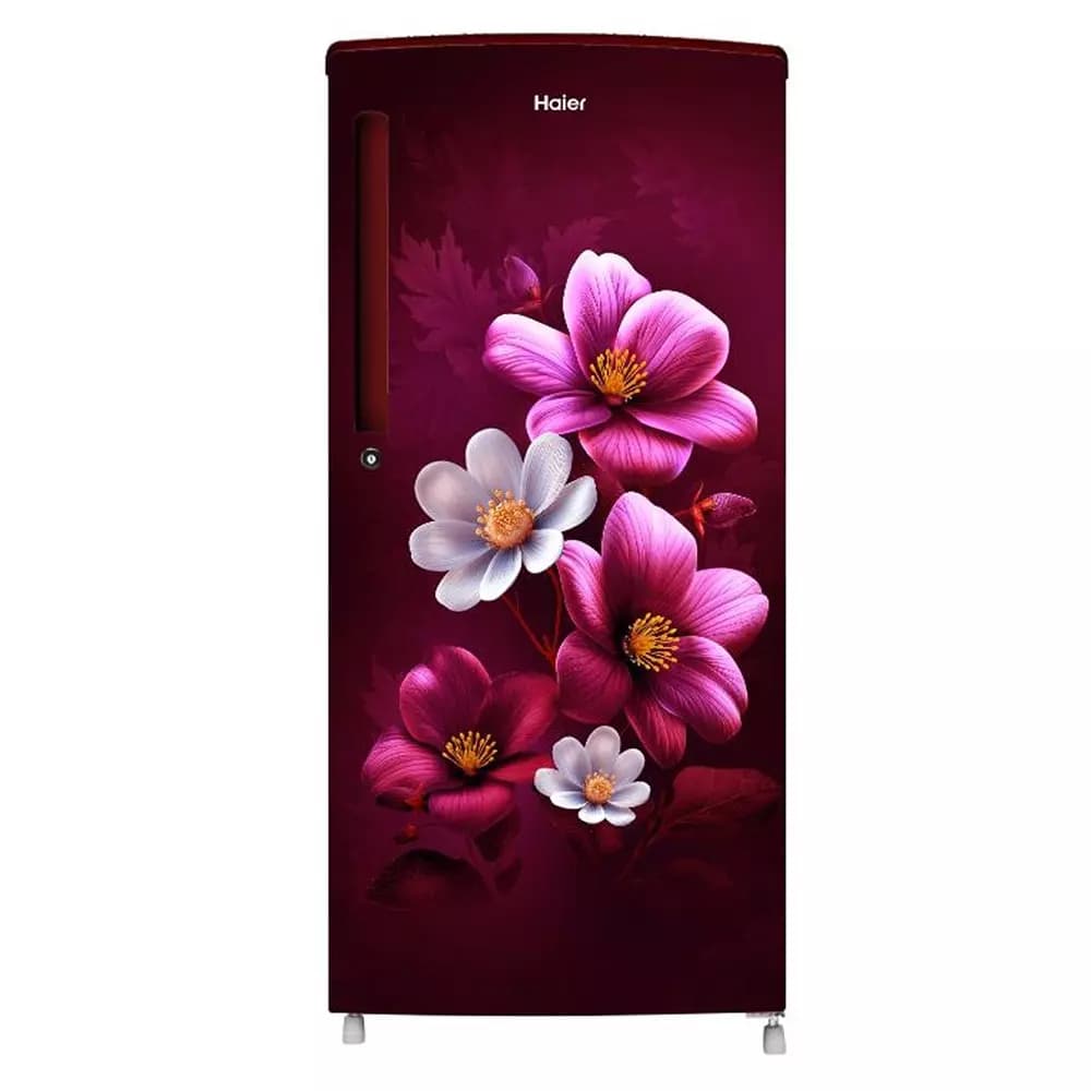 Haier HRD-2061SRAA-N 185L 1 Star single door refrigerator with Direct Cool and toughened glass shelves in Red Anemone