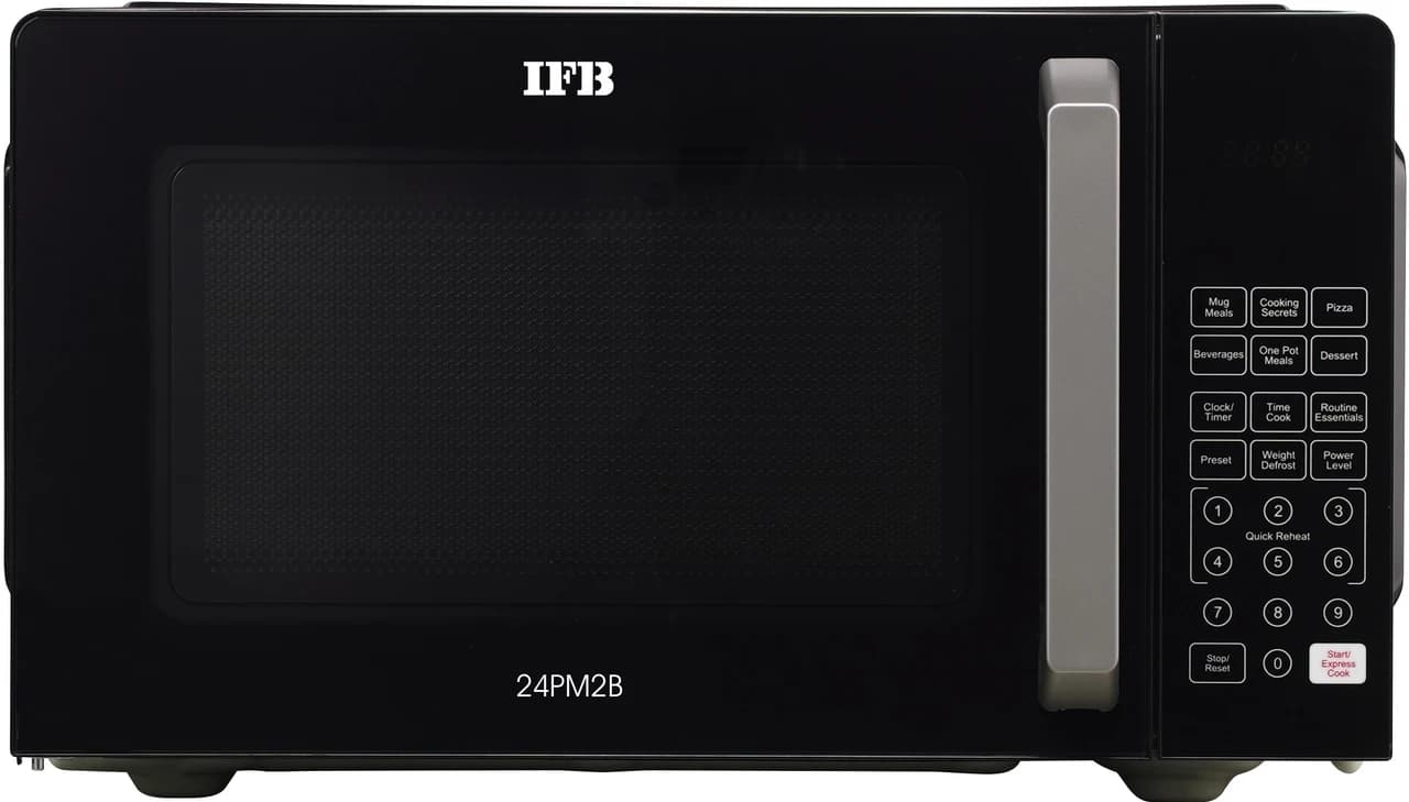 IFB 24L solo microwave oven with 71 Auto Cook menus and digital display in black