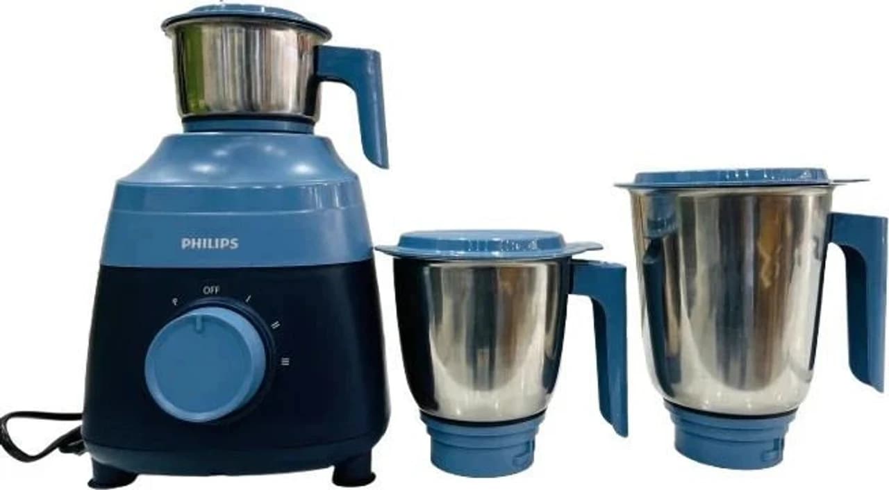 Philips HL100002 500W mixer grinder with 3 stainless-steel jars in navy blue