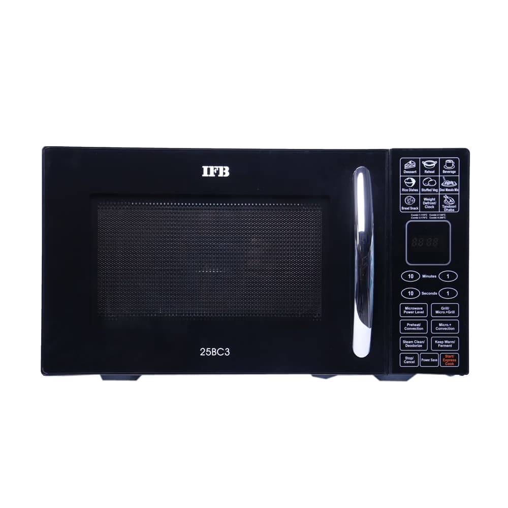 IFB 25BC3 25L convection microwave oven with dual heaters and 360-degree convection in black